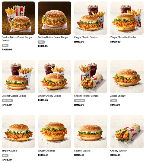 Harga Menu KFC Burgers & Twister